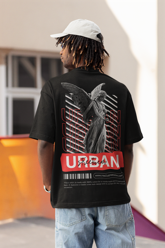 Red Black Monochrome Streetwear Double-sided Oversized T-shirt