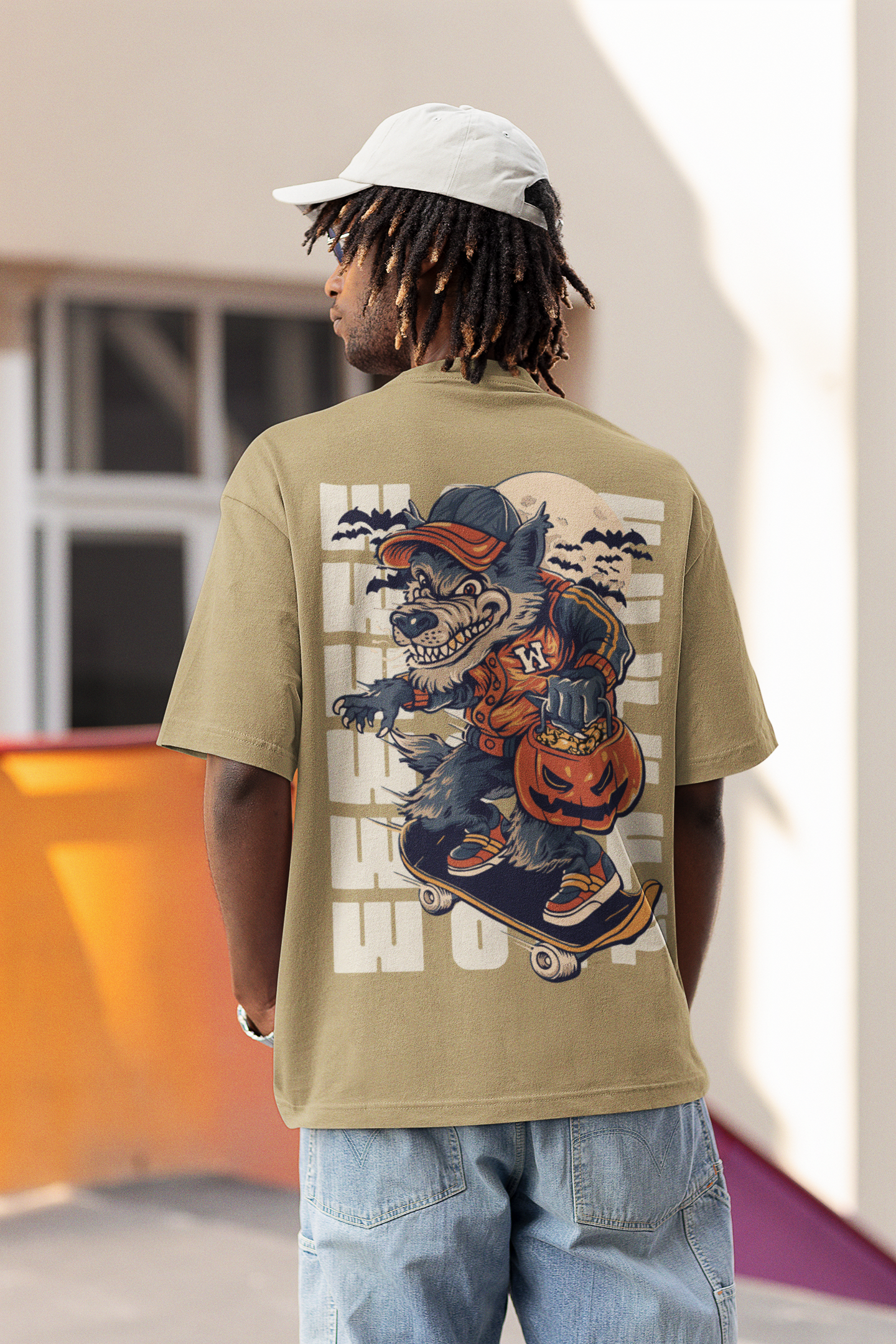 Black Beige Navy Illustrated Werewolf Oversized T-Shirt