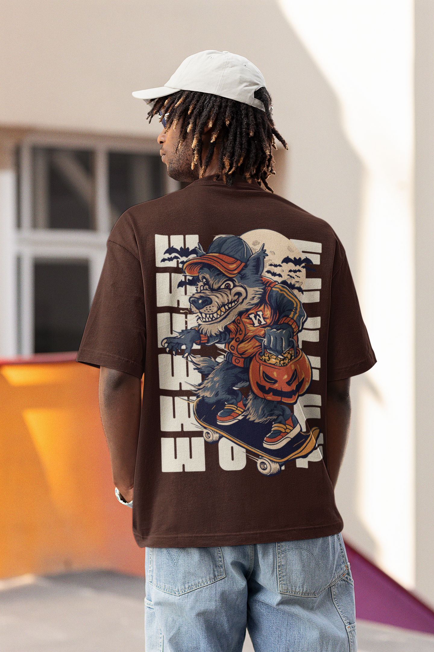 Black Beige Navy Illustrated Werewolf Oversized T-Shirt